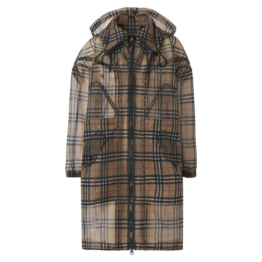 Burberry Nova Check Mesh Plaid Transparent Long Jacket - Picture 9 of 16